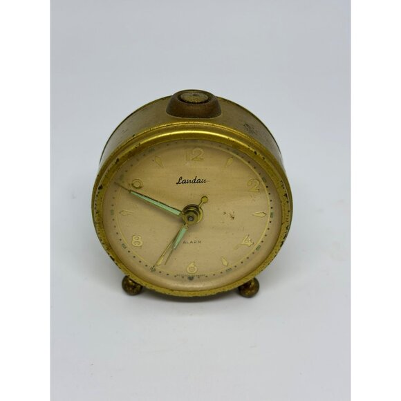 VTG Landau Brass Alarm Clock – Glow-in-the-Dark Hands & Numbers – Not Working - Picture 3 of 8